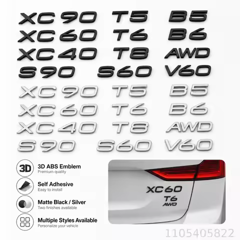 Glossy Black Emblem B5 B6 T3 T4 T5 T6 T8 V8 D3 D4 D5 D6 AWD Car Trunk Letters Emblem for VOLVO XC90 