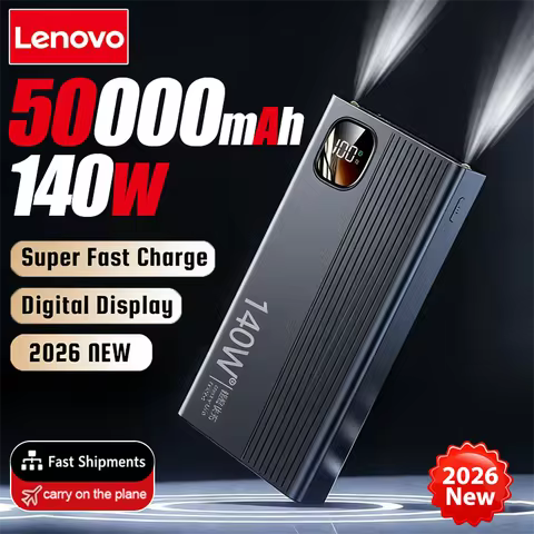 Lenovo 500000mAh 140W PowerBank Super Fast Charge Portable Powerbank External Battery Charger LED Di