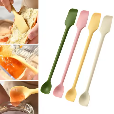 Mini Silicone Scraper Double End Two In One Spatula Jam Bottle Cosmetic Bottle Scraper Spoon Set for