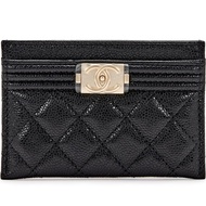 Chanel Black Quilted Caviar Boy Card Holder Pale Gold Hardware, 2020