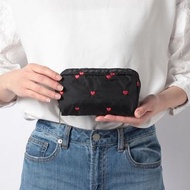 日本 Lesportsac 黑色尼龍布 心心刺繡 RECTANGULAR 化妝袋