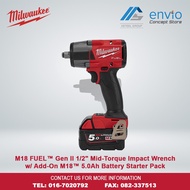 Milwaukee M18 FUEL™ Gen II 1/2" Mid-Torque Impact Wrench w/ Add-On M18™ 5.0Ah Battery Starter Pack (M18 FMTIW2F12-501B)