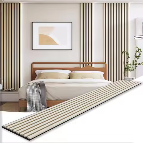 3D Soundproof Wood Panels for Wall, 2 Pack Oak Slat Paneling 94.5" x 12.6", Interior Décor for Livin