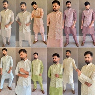 Traditional Men Jacquard Kurta Jippa With Coat And Pant Kurta Lelaki Raya Bollywood Concept Kurta Pakistan