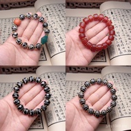 Dzi Beads Tibetan Old Bag White Beads Agate Retro Tiger Tooth Bracelet String Hand Black Agate Old D