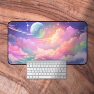 Kawaii Sky Desk Mat and Desktop Wall Paper Set, Cute Gaming Desk Mat, Pastel Mouse Pad, Purple Keyboard Mat, Kawaii Desk Decor