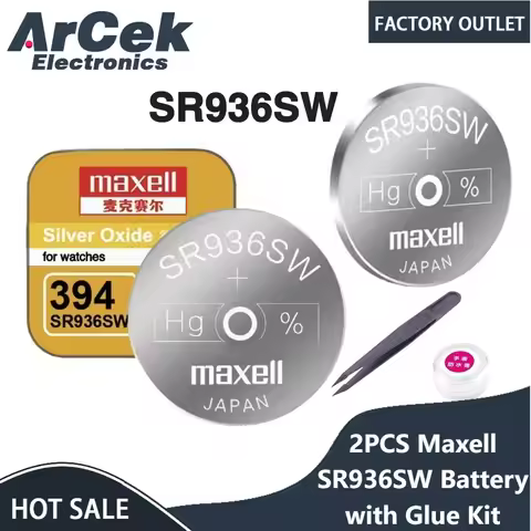 2PCS Maxell SR936SW Silver Oxide Battery with Glue Kit