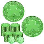 Kreyfer 100 Pieces St. Patrick's Day Coins - Green Lucky Coins Plastic Shamrock Leprechaun Coins, 3-