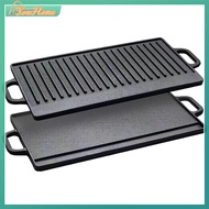 【Fast Delivery】Cast Iron Griddle Plate Double Sided Grill Pan with Double Handles Grill Plate Griddl