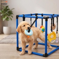 Indoor Dog Interactive Gym Puppy Play Gym with 8 Teething Toy for Small Dog (Blue 19.6 x 19.6 x 19.6