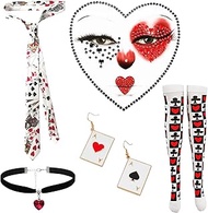 WanderGo Playing Card Costume 7 Pieces Queen of Hearts Costume Women's Carnival Casino Outfit Access