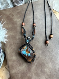 N773 民族風 鐵礦石澳寶 (boulder opal) 原礦 銅珠 頸鏈民族風