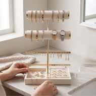 xiyushop 3 Tier Bracelet Holder Display T Shape Stable Support Jewelry Stand Organizer Beige