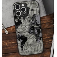 1pc Black & White Map Pattern Luxury Leather Phone Case, Shockproof Protective Camera Cover, Compati