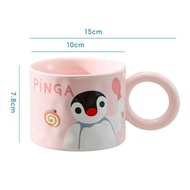 包順豐櫃 $90/件 Pingu Pinga 大耳 可愛 粉紅色 Ceramic Cup 玻璃杯 陶瓷杯 容量: 360ml 1個 可放入微波爐 氣炸鍋 焗爐 Size: 15x7.8cm 全新