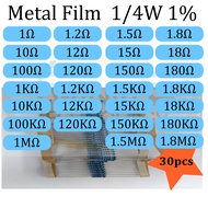 Resistor 0.25W Metal Film 1, 1.2, 1.5, 1.8, 10, 12, 15, 18, 1K ,15K, 10K, 100K, 120K, 150K, 180K 1M 