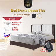 Cfurniture Bed Frame Queen with Mattress Divan Queen Bed Frame Wooden with PVC Headboard Katil Queen