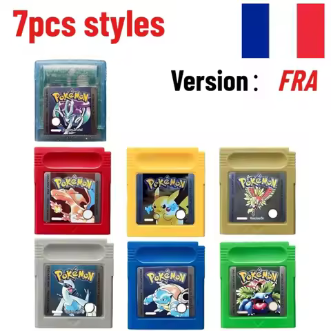FRA Pokemon GBC Game Cartridge 7 Styles Crystal Gold Silver Red Blue Green Special Pikachu Edition F