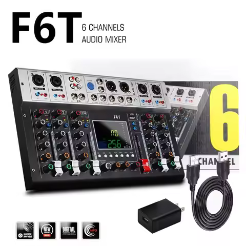 Portable Mini 4 Channels Audio Mixer 6 Channels Sound Mixer DJ Studio Mixer Sound Card Recording Mix