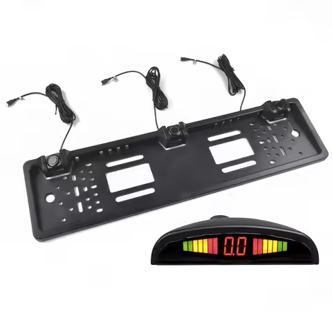 Car Parking Sensor Kit Auto Reversing Radar European License Plate Camera Front Back Electromagnetic