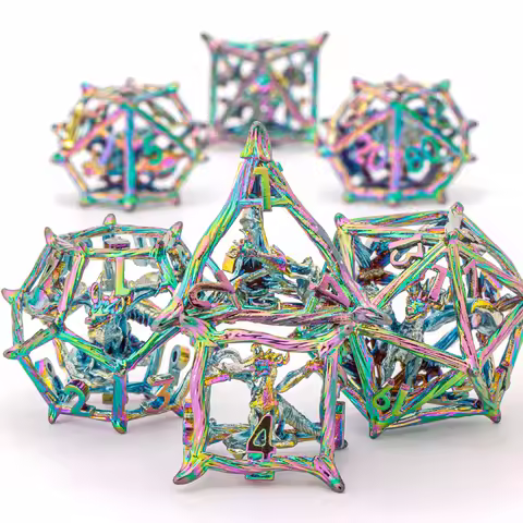 7Pcs Hollow Metal Polyhedral Dice Set For DND RPG Dungeons And Dragons Tabletop Role Playing Board G