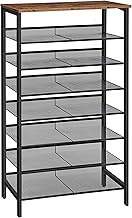 HOOBRO 8-Tier Shoe Rack Organizer, Large Capacity Metal Shoe Shelf, Sturdy Shoe Storage with Top Shelf, for 21-28 Pairs of Shoes, Space Saver, Industrial, Rustic Brown and Black BF18XJ01