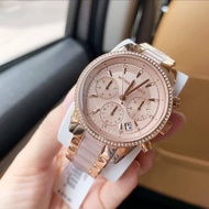 Guaranteed Original Michael Kors Ritz Quartz Chronograph Rose Dial Rose Gold-tone Pink Acetate Ladie