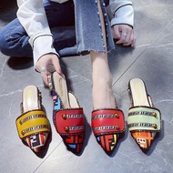 Spring Cyber-famous Pointed Color-block Flat Sandals Mill Shoes