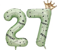 40 Inch Green Foil Balloon Number 27,Crown 27th Birthday Party Decorative Balloons,Number Large Numb