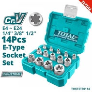 TOTAL E-type Box Socket 14 Pcs Set Cr-V Material ( Torx Star Size: E4 - E24, 1/4", 3/8", 1/2" ) 扳手套筒