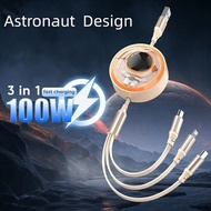 Astronaut 100W 3IN1 Retractable Fast Charging Cable USB to Micro USB Type C Sync Cord For Phone Tabl