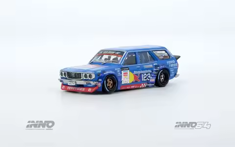 INNO 1:64 MAD MIKE 1976 RX3 Station Wagon D1GP 2024 BLUE#23 Diecast Model Car