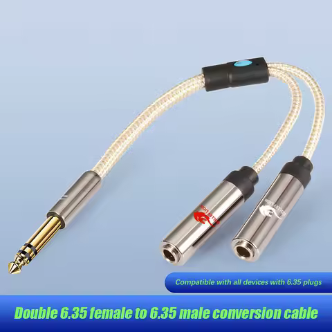 25cm Hi-fi Conversion Cable Stereo 6.35mm Male to Dual Stereo 6.35mm Female 1/4 Inch TRS Jack Splitt