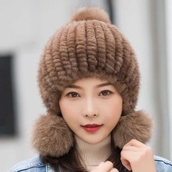 Fur Hat Ladies Autumn Winter Mink Fur Winter Warm Ear Protection Hat Fox Fur Ball Cute Mink Fur