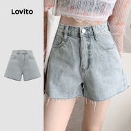 Lovito Casual Denim Shorts Washed Zipper Spring/summer Blue Denim Shorts for Women LNE130037 Lovito 