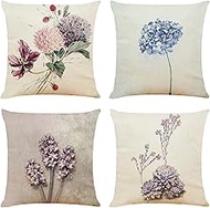 Cushion Covers, 65x65cm Set of 4, Floral Plain Color Soft Velvet Throw Pillow Cases 26x26in, Square Sofa Cushion Cover with Invisible Zipper for Couch Bed Car Bedroom Home Decor