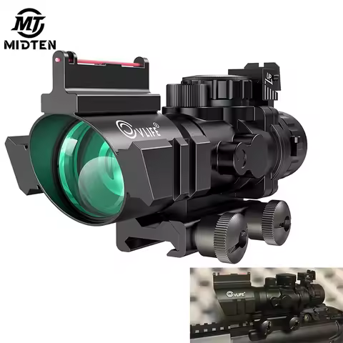 MIDTEN Rifle Scope 4x32 Prism Tactical Red & Green & Blue Illuminated Reticle Scope with Fiber Optic