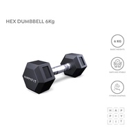 HAPPYFIT - HEX Rubber Dumbbell 6 KG with Metal Handle Hexagon Rubber Dumbbell Dumbbell/ Barbell/