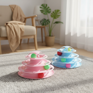 MeowFun 4-Story Cat Toy - Spinning Teaser Tower with Balls & Feathers, Self-Play Entertainment for I