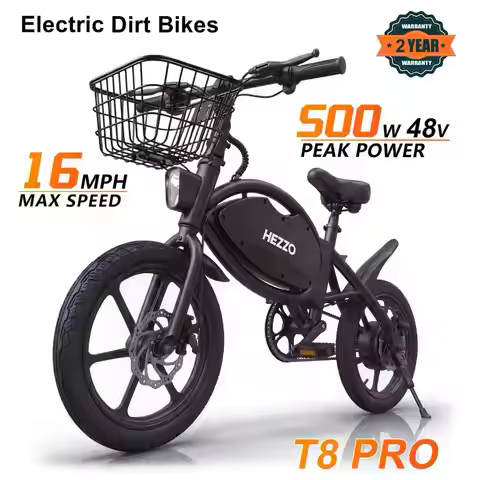 HEZZO T8PRO Foldable Electric Bike for Adults, 48V 500W Peak 750W Brushless Motor, 16‑Inch Carbon St