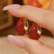 Autumn Winter Atmosphere Whitening Exquisite Earrings French Retro Drip Glaze Red Water Drop Female 