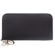 Christian Dior 克里斯汀·迪奧 DIORISSIMO 圓形拉鍊皮革長皮夾，黑色/粉紅色，品相極佳，貨號 0232（二手）。