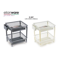 Elianware E-287 Modern Plastic 2 Tier Layer Dish Rack Drainer With Cutlery Holder Rak Pinggan Mangku