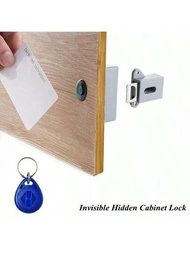 1套智能電子櫃門鎖無形diy隱藏式rfid木製ic卡標籤感應器抽屜鎖感應電池供電衣櫃
