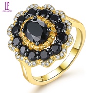 Lohaspie Jewelry Real 3.5 Carats Sterling 925 Silver Original Ring Natural Black Spinel Ring Yellow Gold Plated Ladies Ring With Gemstone Engagement Ring Jewelry