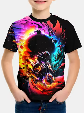 Children's T-Shirt Boy 3D Motorcycle Print T-Shirt for Boy Short Sleeve Top Active Outdoor Kids Girl