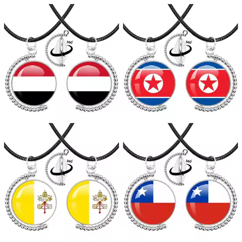 National Flag Glass Double-Sided Black Rope Chain Necklace Ethiopia Kenya Sudan Madeira Melilla Sout