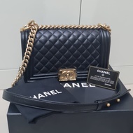 Excellent Chanel boy 25cm Lambs GHW #22box, card, db