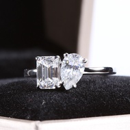 Total 4ct Emerald Pear Cut Real Moissanite Diamond Ring 2ct Ins Hot Popular 100% S925 Silver Thick P