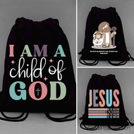 CISEL Black Drawstring Bag THICK Canvas String Bag Christian Quotes Spiritual Church Size 30x40 Cise